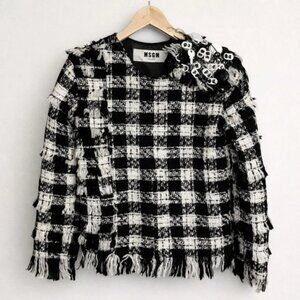 MSGM Milano Tweed Boucle Fringe Top 38 M/L Embellished Designer Runway Designer
